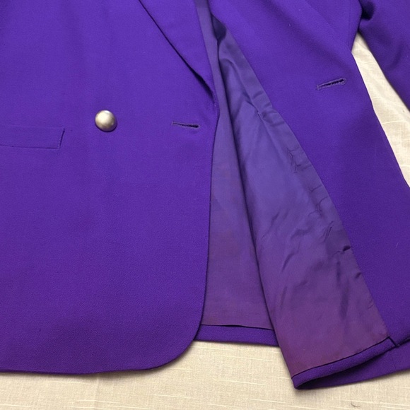 1980s Paul Stanley Women's Vibrant Purple Blazer 100% Wool Shoulder Pads - Picture 6 of 10